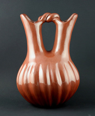 Helen Baca Shupla (1928-1985) Santa Clara Red Melon Wedding Vase April 23, 1984, 10.5" x 6.75"