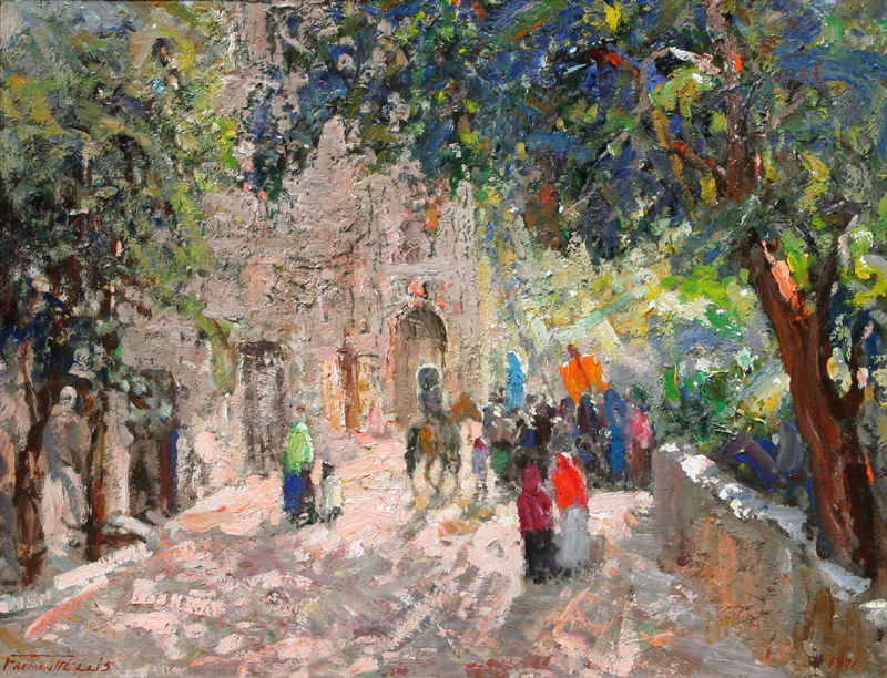 Fremont Ellis (1897-1985) Going to the Fiesta c. 1971 Oil on Canvas on Masonite 20 x 25