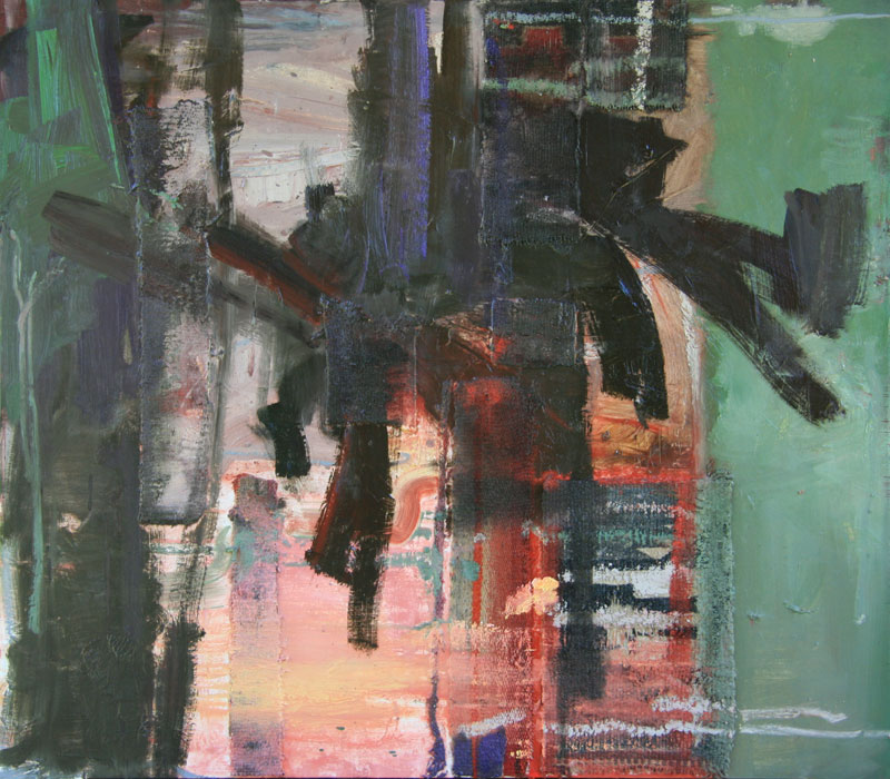 Francis Livingston, Verde and Violet, Oil and Navajo Textile on Panel, 35 x 40 Francis Livingston, Verde and Violet, Oil and Navajo Textile on Panel, 35 x 40