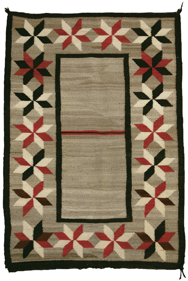 Navajo Double Saddle Blanket with Valero Stars c. 1915 50 x 35 Navajo Double Saddle Blanket with Valero Stars